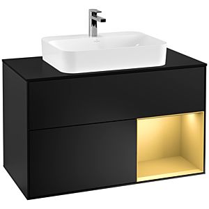 Villeroy et Boch Finion Villeroy et Boch G372HFPD 100cm, plaque de finition noir mat, Emotion, étagère droite or mat, laqué noir mat