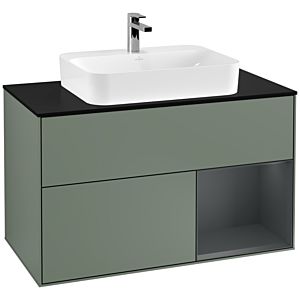 Villeroy and Boch Finion Villeroy and Boch Finion G372HGGM 100cm, cover plate black matt, Emotion, shelf on the right Midnight Blue Matt Lacquer , Olive Matt Lacquer