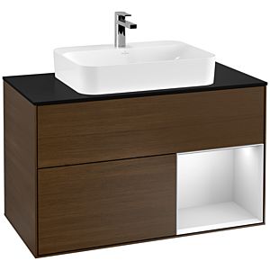 Villeroy and Boch Finion Villeroy and Boch Finion G372MTGN 100cm, cover plate black matt, emotion, shelf on the right white matt lacquer, walnut veneer