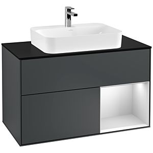 Villeroy et Boch Finion Villeroy et Boch G372MTHG 100cm, plaque de finition noir mat, Emotion, étagère à droite laqué blanc mat, Midnight Blue Matt Lacquer
