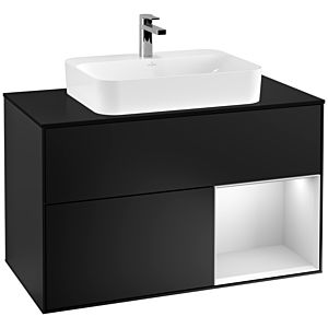 Villeroy et Boch Finion Villeroy et Boch G372MTPD 100cm, plaque de finition noir mat, Emotion, étagère à droite laqué blanc mat, laqué noir mat