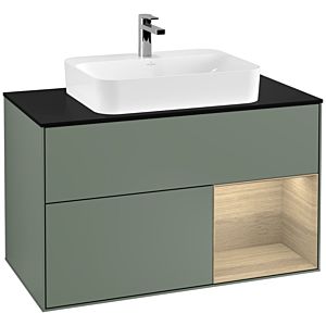 Villeroy et Boch Finion Villeroy et Boch G372PCGM 100cm, plaque de recouvrement noir mat, émotion, étagère à droite Oak Veneer , Olive Matt Lacquer