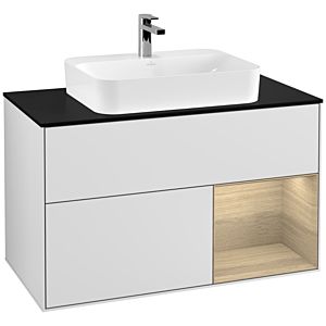 Villeroy et Boch Finion Villeroy et Boch G372PCMT 100cm, plaque de finition noir mat, Emotion, étagère à droite Oak Veneer , laqué blanc mat