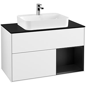Villeroy and Boch Finion Villeroy and Boch Finion G372PDGF 100cm, cover plate black matt, Emotion, shelf on the right Black matt lacquer, Glossy white lacquer