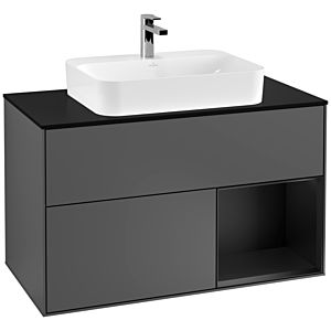 Villeroy et Boch Finion Villeroy et Boch G372PDGK 100cm, plaque de finition noir mat, Emotion, étagère à droite Laque noir mat, Anthracite mat