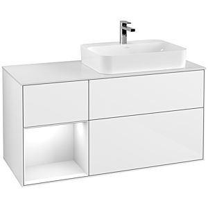 Villeroy und Boch Finion Waschtischunterschrank G391GFGF 120cm, Abdeckplatte white matt, Emotion, Regal links Glossy white lacquer, Glossy white lacquer