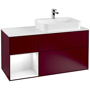 Villeroy und Boch Finion Waschtischunterschrank G391GFHB 120cm, Abdeckplatte white matt, Emotion, Regal links Glossy white lacquer, Peony Matt