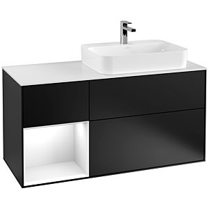 Villeroy und Boch Finion Waschtischunterschrank G391GFPD 120cm, Abdeckplatte white matt, Emotion, Regal links Glossy white lacquer, Black matt lacquer
