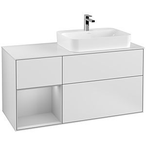 Villeroy und Boch Finion Waschtischunterschrank G391GJMT 120cm, Abdeckplatte white matt, Emotion, Regal links Light grey matt, White matt lacquer