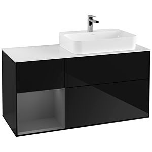 Villeroy und Boch Finion Waschtischunterschrank G391GKPH 120cm, Abdeckplatte white matt, Emotion, Regal links Anthracite matt, Glossy Black Lacquer