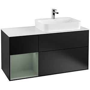 Villeroy et Boch Finion Villeroy et Boch G391GMPD 120cm, plaque de recouvrement blanc mat, Emotion, étagère à gauche Olive Matt Lacquer , laqué noir mat