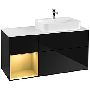 Villeroy und Boch Finion Waschtischunterschrank G391HFPH 120cm, Abdeckplatte white matt, Emotion, Regal links Gold matt, Glossy Black Lacquer