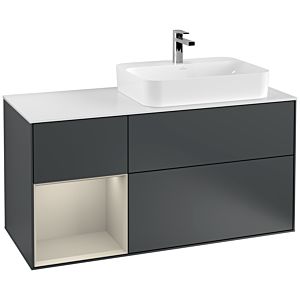 Villeroy und Boch Finion Waschtischunterschrank G391HHHG 120cm, Abdeckplatte white matt, Emotion, Regal links Sand Matt Lacquer, Midnight Blue Matt Lacquer