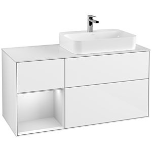 Villeroy und Boch Finion Waschtischunterschrank G391MTGF 120cm, Abdeckplatte white matt, Emotion, Regal links White matt lacquer, Glossy white lacquer