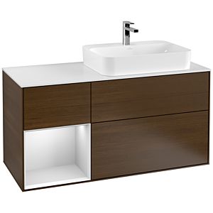 Villeroy and Boch Finion Villeroy and Boch Finion G391MTGN 120cm, cover plate white matt, Emotion, shelf left white matt lacquer, Walnut veneer