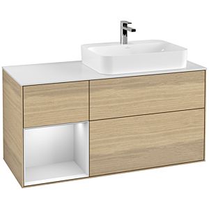 Villeroy und Boch Finion Waschtischunterschrank G391MTPC 120cm, Abdeckplatte white matt, Emotion, Regal links White matt lacquer, Oak Veneer