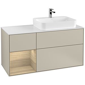 Villeroy und Boch Finion Waschtischunterschrank G391PCHH 120cm, Abdeckplatte white matt, Emotion, Regal links Oak Veneer, Sand Matt Lacquer