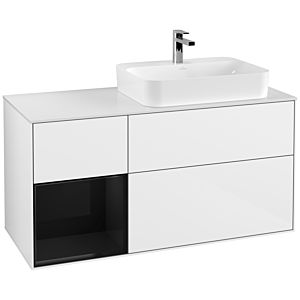 Villeroy und Boch Finion Waschtischunterschrank G391PHGF 120cm, Abdeckplatte white matt, Emotion, Regal links Glossy Black Lacquer, Glossy white lacquer