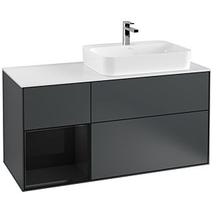 Villeroy und Boch Finion Waschtischunterschrank G391PHHG 120cm, Abdeckplatte white matt, Emotion, Regal links Glossy Black Lacquer, Midnight Blue Matt Lacquer
