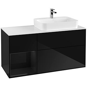 Villeroy und Boch Finion Waschtischunterschrank G391PHPH 120cm, Abdeckplatte white matt, Emotion, Regal links Glossy Black Lacquer, Glossy Black Lacquer