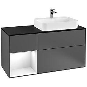 Villeroy and Boch Finion Villeroy and Boch Finion G392GFGK 120cm, cover plate black matt, Emotion, shelf on the left Glossy white lacquer, Anthracite matt