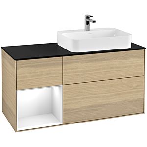 Villeroy and Boch Finion Villeroy and Boch Finion G392GFPC 120cm, cover plate black matt, Emotion, shelf left Glossy white lacquer, Oak Veneer