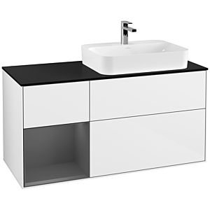 Villeroy and Boch Finion Villeroy and Boch Finion G392GKGF 120cm, cover plate black matt, Emotion, shelf left Anthracite matt, Glossy white lacquer