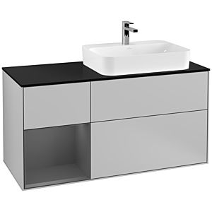 Villeroy und Boch Finion Waschtischunterschrank G392GKGJ 120cm, Abdeckplatte black matt, Emotion, Regal links Anthracite matt, Light grey matt