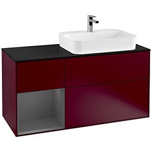 Villeroy und Boch Finion Waschtischunterschrank G392GKHB 120cm, Abdeckplatte black matt, Emotion, Regal links Anthracite matt, Peony Matt