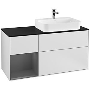Villeroy et Boch Finion Villeroy et Boch G392GKMT 120cm, plaque de finition noir mat, Emotion, étagère gauche Anthracite mat, laqué blanc mat
