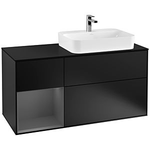 Villeroy und Boch Finion Waschtischunterschrank G392GKPD 120cm, Abdeckplatte black matt, Emotion, Regal links Anthracite matt, Black matt lacquer