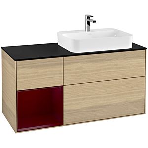 Villeroy und Boch Finion Waschtischunterschrank G392HBPC 120cm, Abdeckplatte black matt, Emotion, Regal links Peony, Oak Veneer