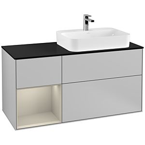 Villeroy and Boch Finion Villeroy and Boch Finion G392HHGJ 120cm, cover plate black matt, Emotion, shelf on the left Sand Matt Lacquer , light gray matt