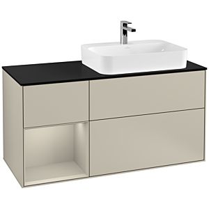 Villeroy und Boch Finion Waschtischunterschrank G392HHHH 120cm, Abdeckplatte black matt, Emotion, Regal links Sand Matt Lacquer, Sand Matt Lacquer
