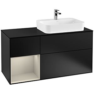 Villeroy und Boch Finion Waschtischunterschrank G392HHPD 120cm, Abdeckplatte black matt, Emotion, Regal links Sand Matt Lacquer, Black matt lacquer