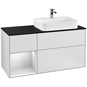 Villeroy und Boch Finion Waschtischunterschrank G392MTMT 120cm, Abdeckplatte black matt, Emotion, Regal links White matt lacquer, White matt lacquer