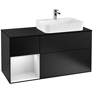 Villeroy et Boch Finion Villeroy et Boch G392MTPD 120cm, plaque de finition noir mat, Emotion, étagère gauche laqué blanc mat, laqué noir mat