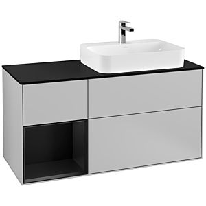 Villeroy und Boch Finion Waschtischunterschrank G392PDGJ 120cm, Abdeckplatte black matt, Emotion, Regal links Black matt lacquer, Light grey matt