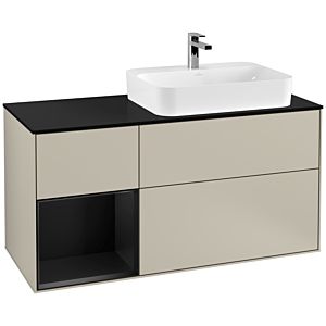 Villeroy und Boch Finion Waschtischunterschrank G392PDHH 120cm, Abdeckplatte black matt, Emotion, Regal links Black matt lacquer, Sand Matt Lacquer