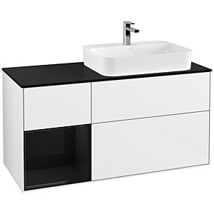 Villeroy und Boch Finion Waschtischunterschrank G392PHGF 120cm, Abdeckplatte black matt, Emotion, Regal links Glossy Black Lacquer, Glossy white lacquer