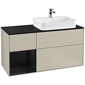 Villeroy und Boch Finion Waschtischunterschrank G392PHHH 120cm, Abdeckplatte black matt, Emotion, Regal links Glossy Black Lacquer, Sand Matt Lacquer