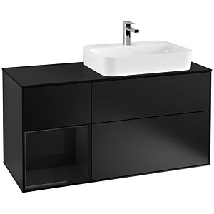 Villeroy und Boch Finion Waschtischunterschrank G392PHPD 120cm, Abdeckplatte black matt, Emotion, Regal links Glossy Black Lacquer, Black matt lacquer