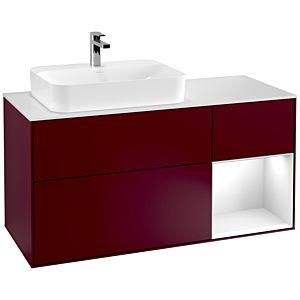 Villeroy et Boch Finion Villeroy et Boch G401GFHB 120cm, plaque de finition blanc mat, Emotion, étagère à droite Laque blanc brillant, Peony Matt