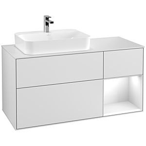Villeroy und Boch Finion Waschtischunterschrank G401GFMT 120cm, Abdeckplatte white matt, Emotion, Regal rechts Glossy white lacquer, White matt lacquer