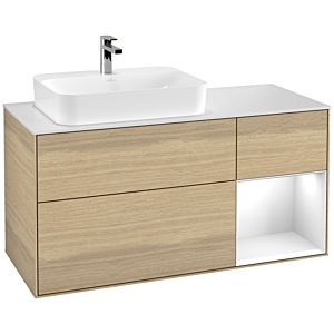 Villeroy et Boch Finion Villeroy et Boch G401GFPC 120cm, plaque de finition blanc mat, Emotion, étagère à droite Laque blanc brillant, Oak Veneer