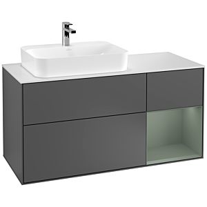 Villeroy und Boch Finion Waschtischunterschrank G401GMGK 120cm, Abdeckplatte white matt, Emotion, Regal rechts Olive Matt Lacquer, Anthracite matt