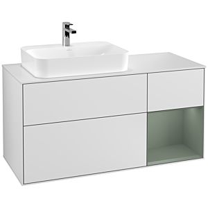 Villeroy and Boch Finion Villeroy and Boch Finion G401GMMT 120cm, cover plate matt white, Emotion, shelf on the right Olive Matt Lacquer , matt white lacquer