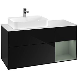 Villeroy und Boch Finion Waschtischunterschrank G401GMPH 120cm, Abdeckplatte white matt, Emotion, Regal rechts Olive Matt Lacquer, Glossy Black Lacquer