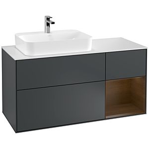 Villeroy und Boch Finion Waschtischunterschrank G401GNHG 120cm, Abdeckplatte white matt, Emotion, Regal rechts Walnut veneer, Midnight Blue Matt Lacquer