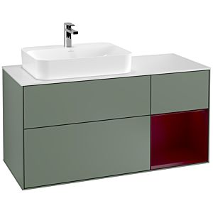 Villeroy et Boch Finion Villeroy et Boch G401HBGM 120cm, plaque de finition blanc mat, émotion, étagère à droite Peony , Olive Matt Lacquer